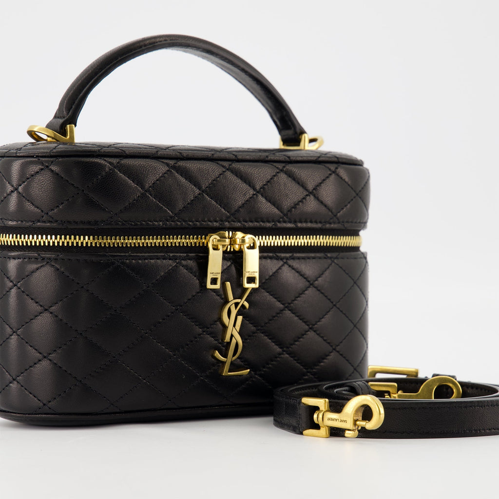 Gaby Vanity Case, Saint Laurent handbag, lambskin leather bag, designer vanity case, fashion accessory