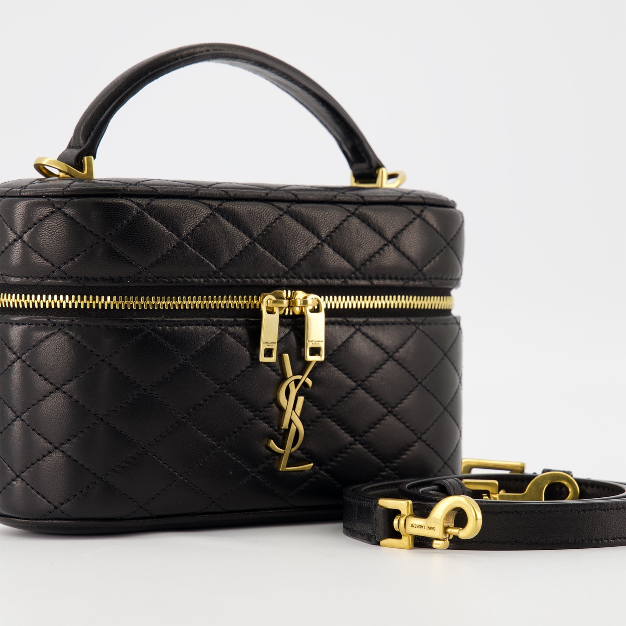 Gaby Vanity Case, Saint Laurent handbag, lambskin leather bag, designer vanity case, fashion accessory