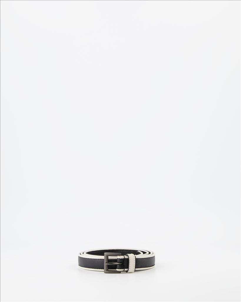 Prada, women's belt, Saffiano leather, luxury accessory, two-tone belt