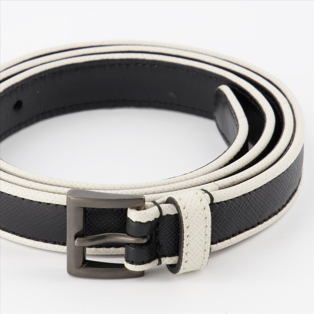 Prada, women's belt, Saffiano leather, luxury accessory, two-tone belt