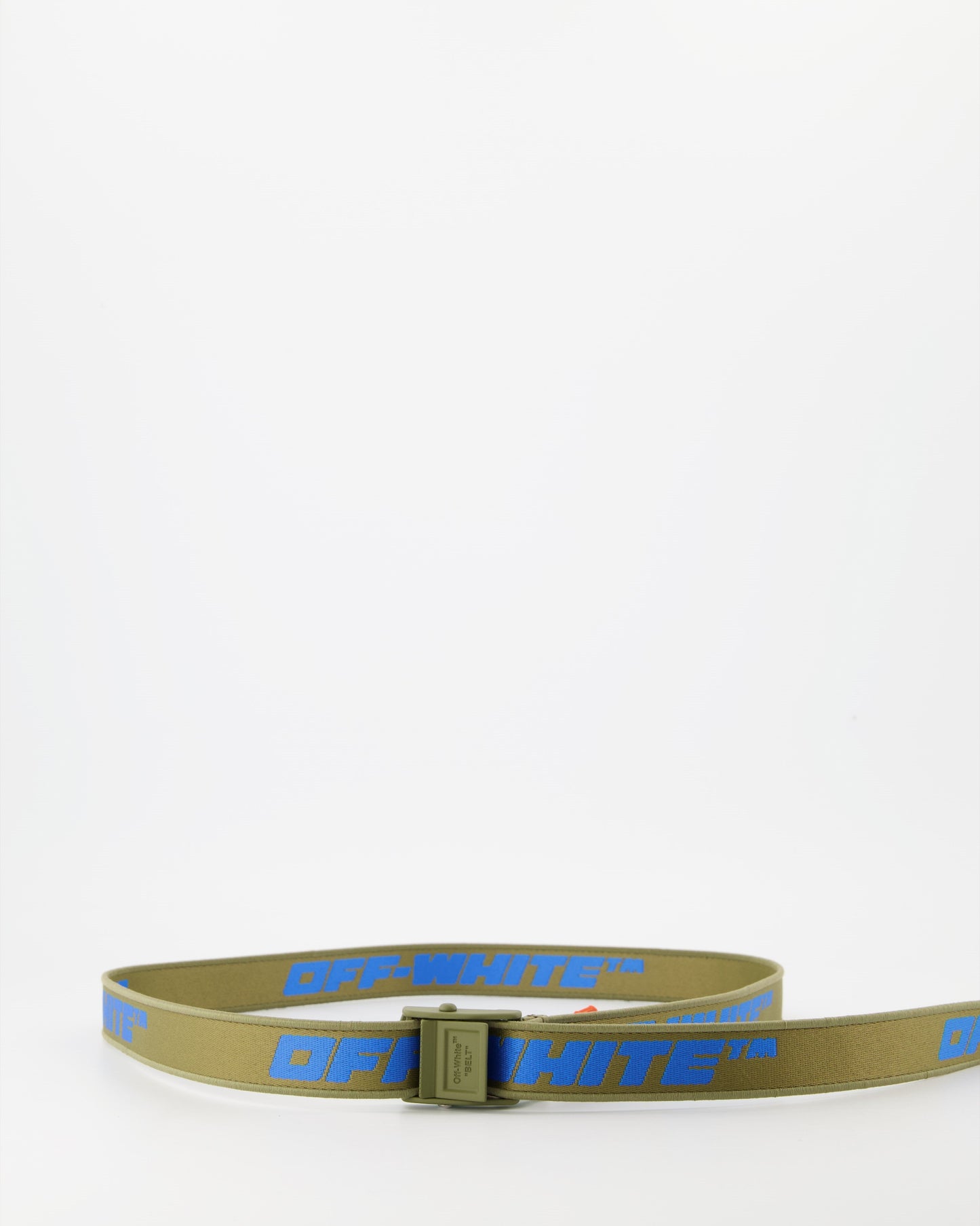 Off-White Belt, Luxury Men's Accessory, Green-Blue Belt, Industrial Tape Belt, Off-White Style