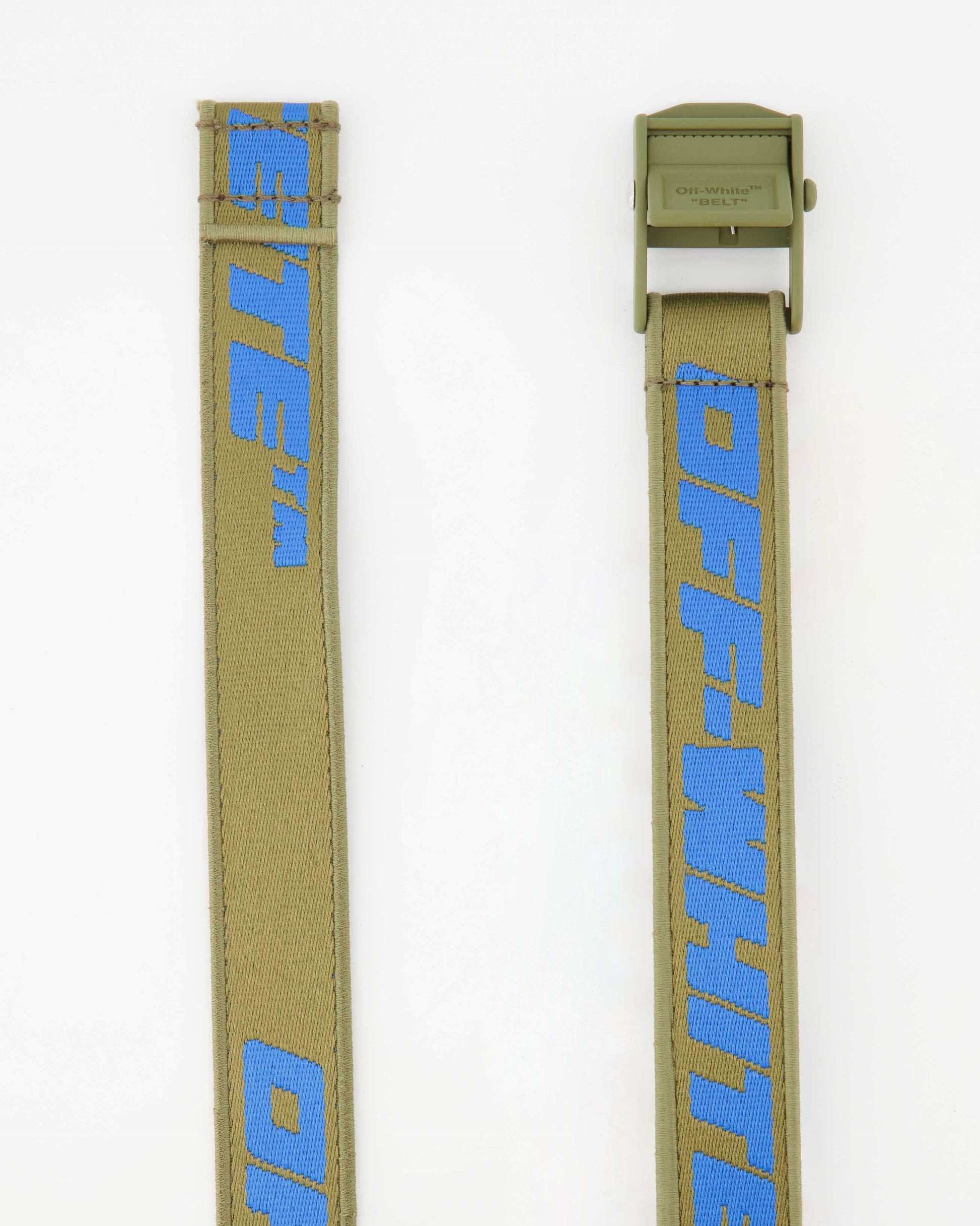 Off-White Belt, Luxury Men's Accessory, Green-Blue Belt, Industrial Tape Belt, Off-White Style