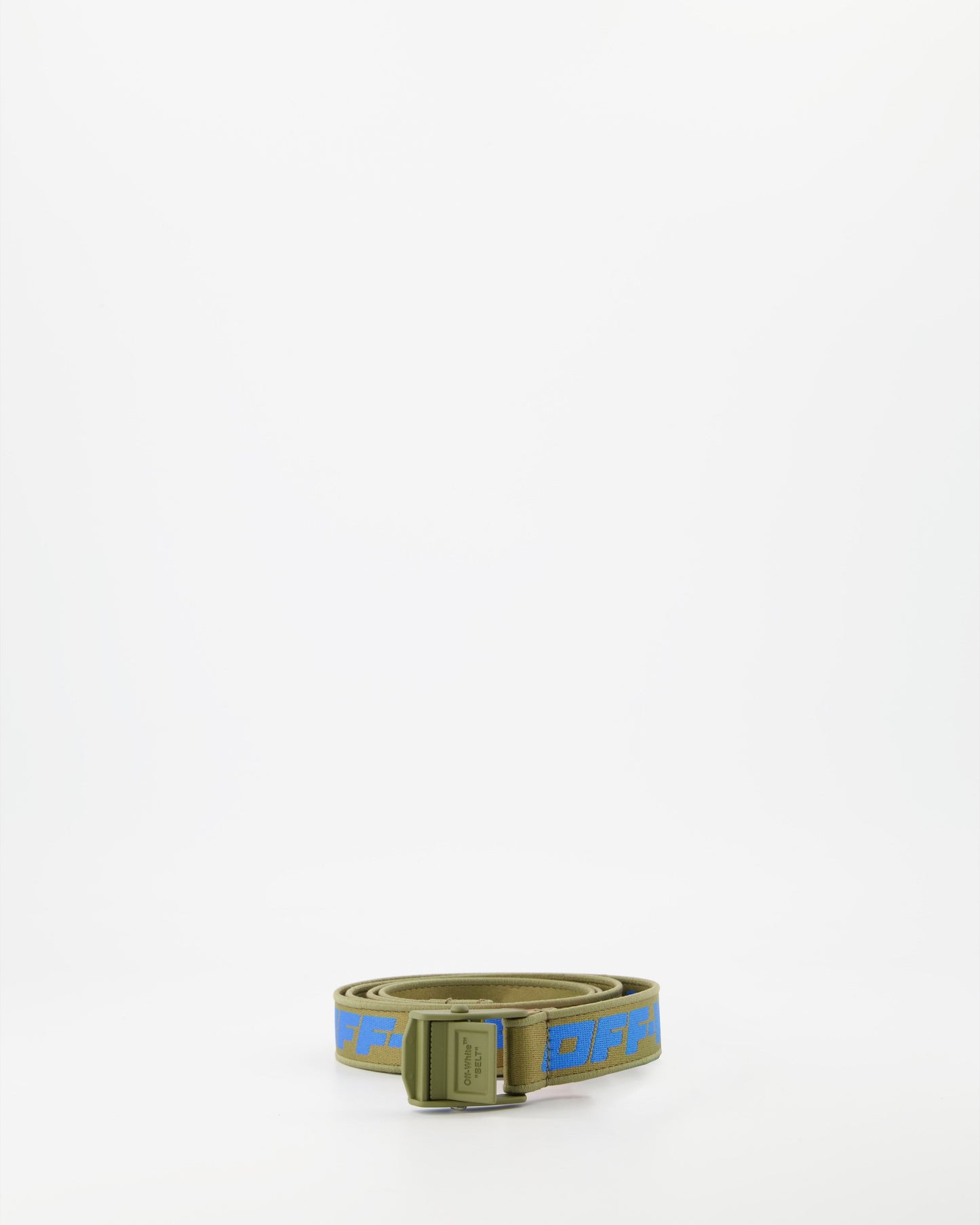 Off-White Belt, Luxury Men's Accessory, Green-Blue Belt, Industrial Tape Belt, Off-White Style