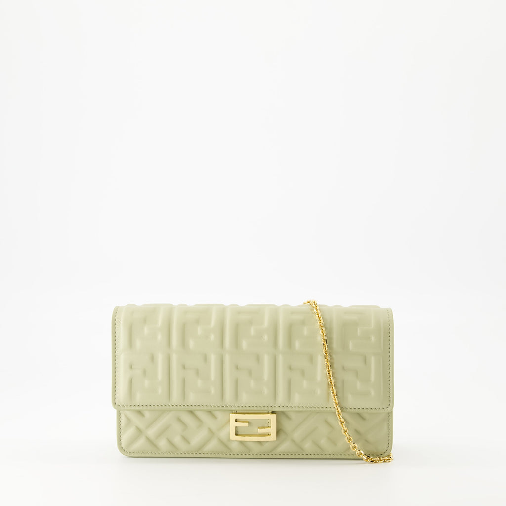 Fendi wallet, green leather wallet, designer wallet, Baguette model, luxury accessory