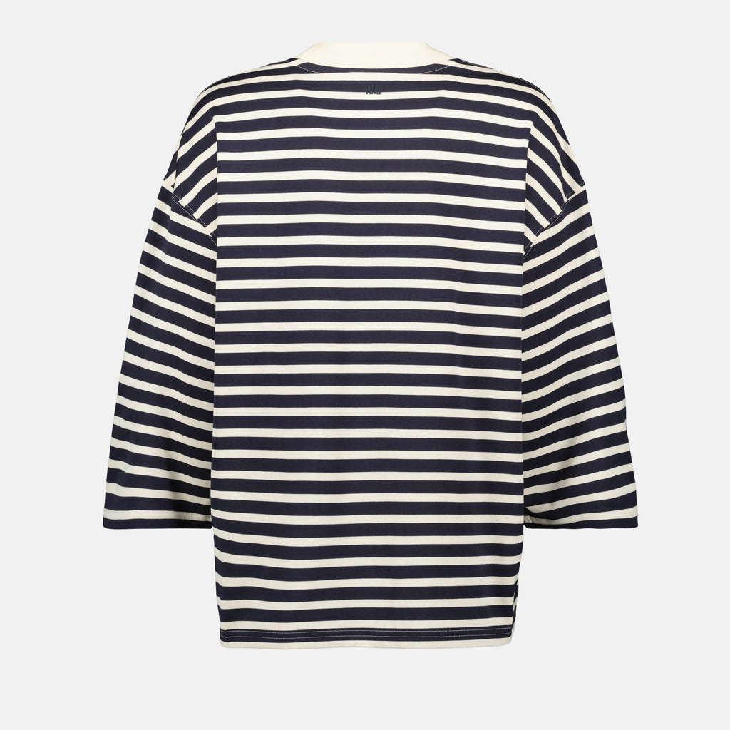 striped t-shirt, AMI PARIS, cotton shirt, oversized fit, casual wear