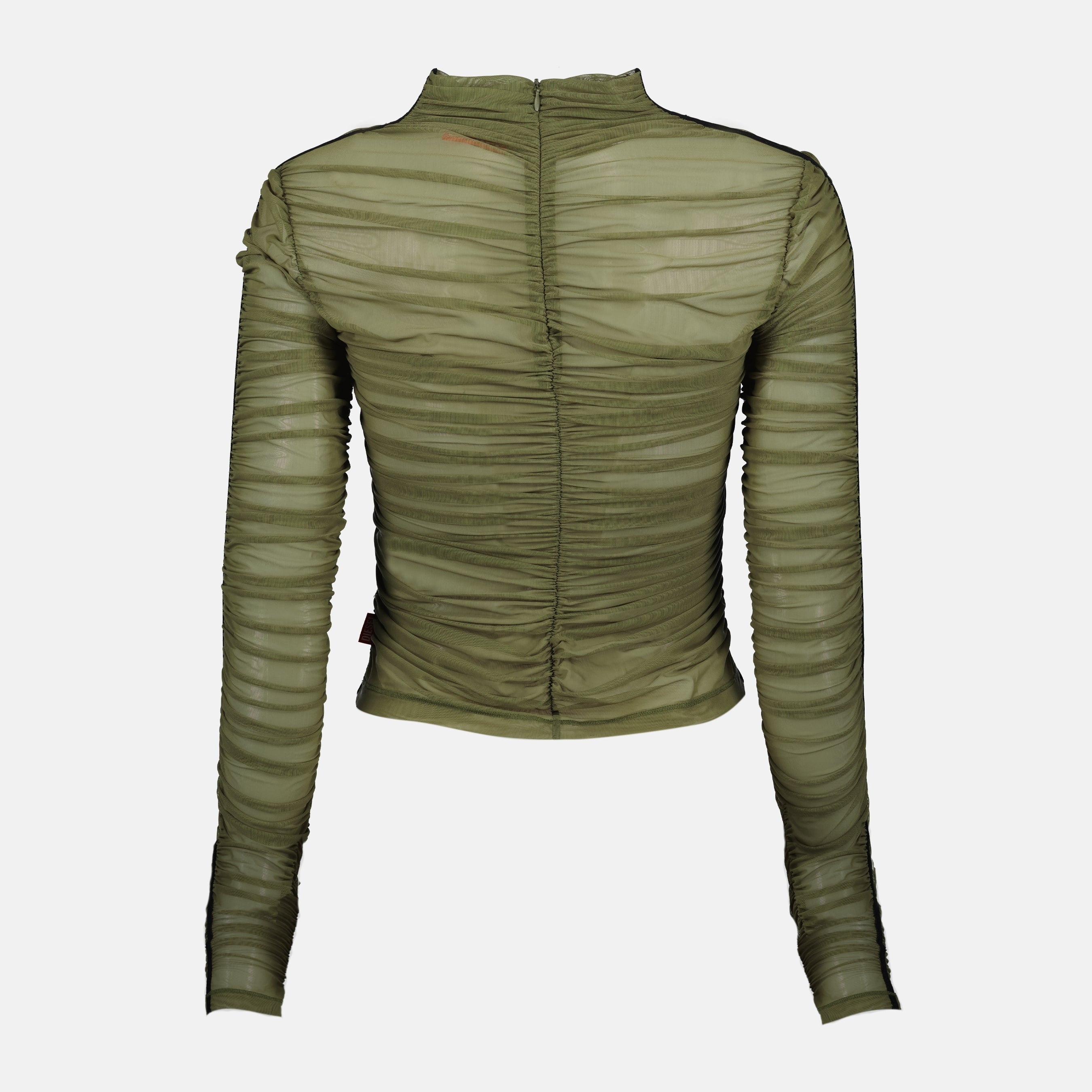 Diesel T-Aiko, kaki top, women's top, transparent nylon, Spring-Summer fashion
