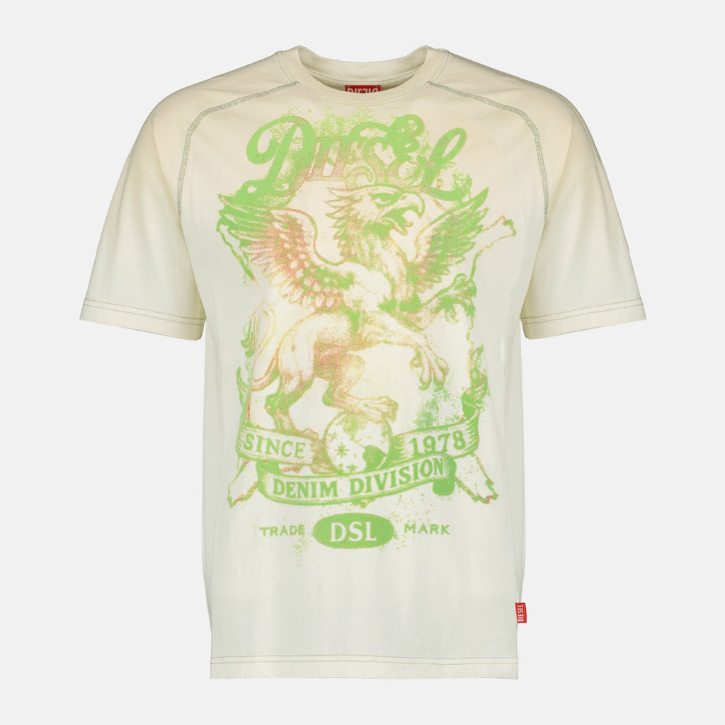 Image of Green Printed T-Shirt by Diesel for Men - Season Spring-Summer 2026 - Front View