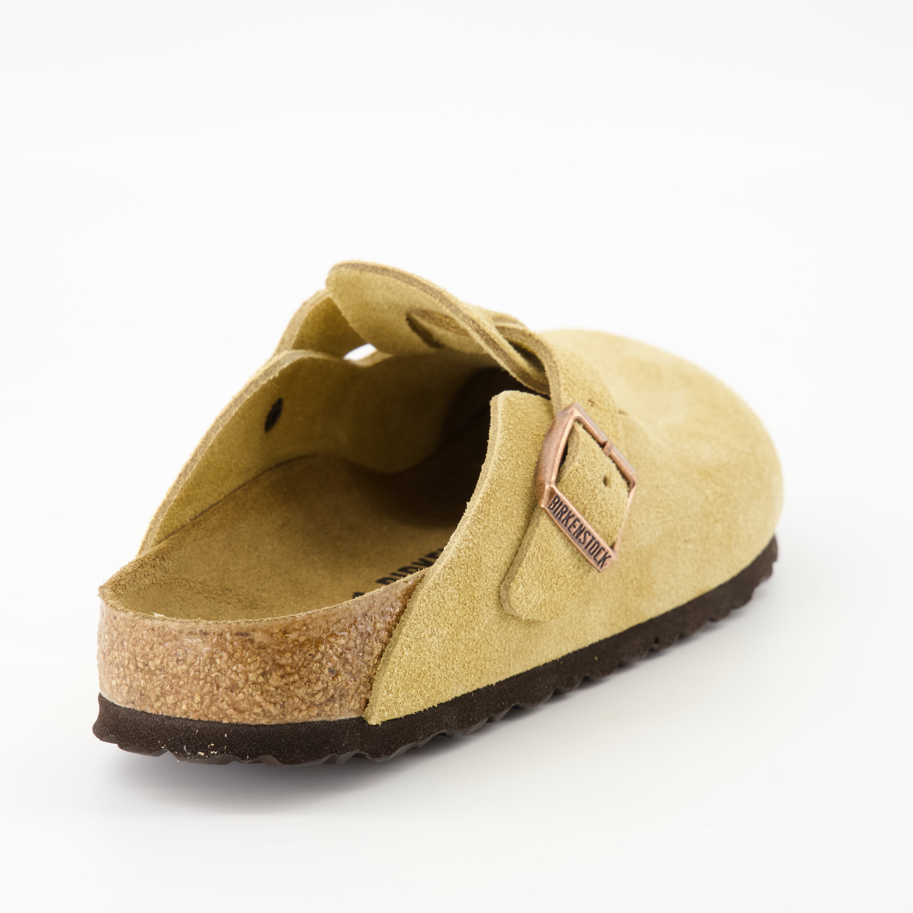 Birkenstock, Boston mules, beige mules, leather footwear, comfortable slip-ons