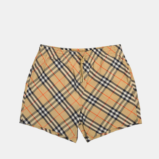 swim shorts, Burberry, checkered swimwear, vintage print shorts, nylon swim shorts