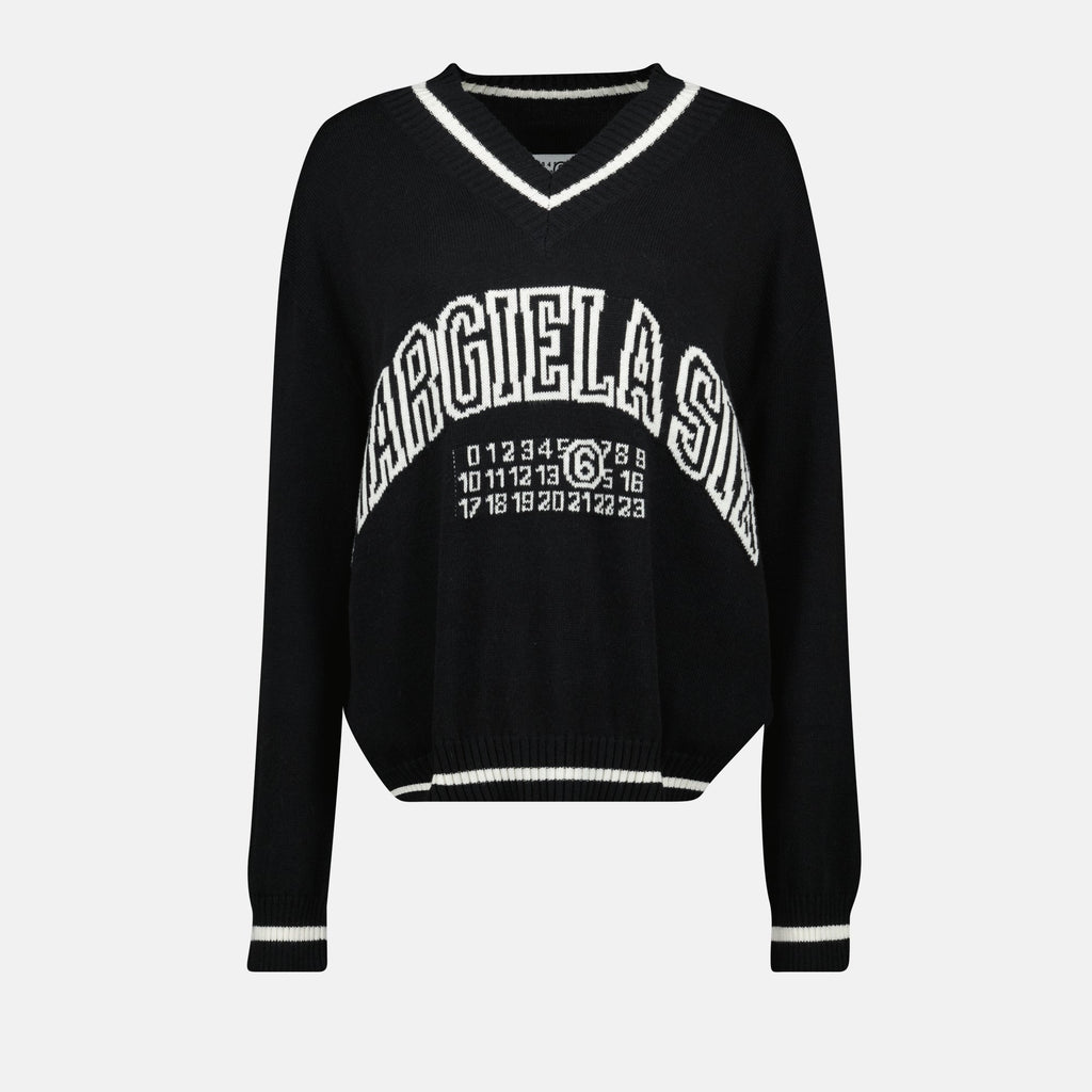 knitted sweater, black and white sweater, oversized fit, MM6, spring summer collection