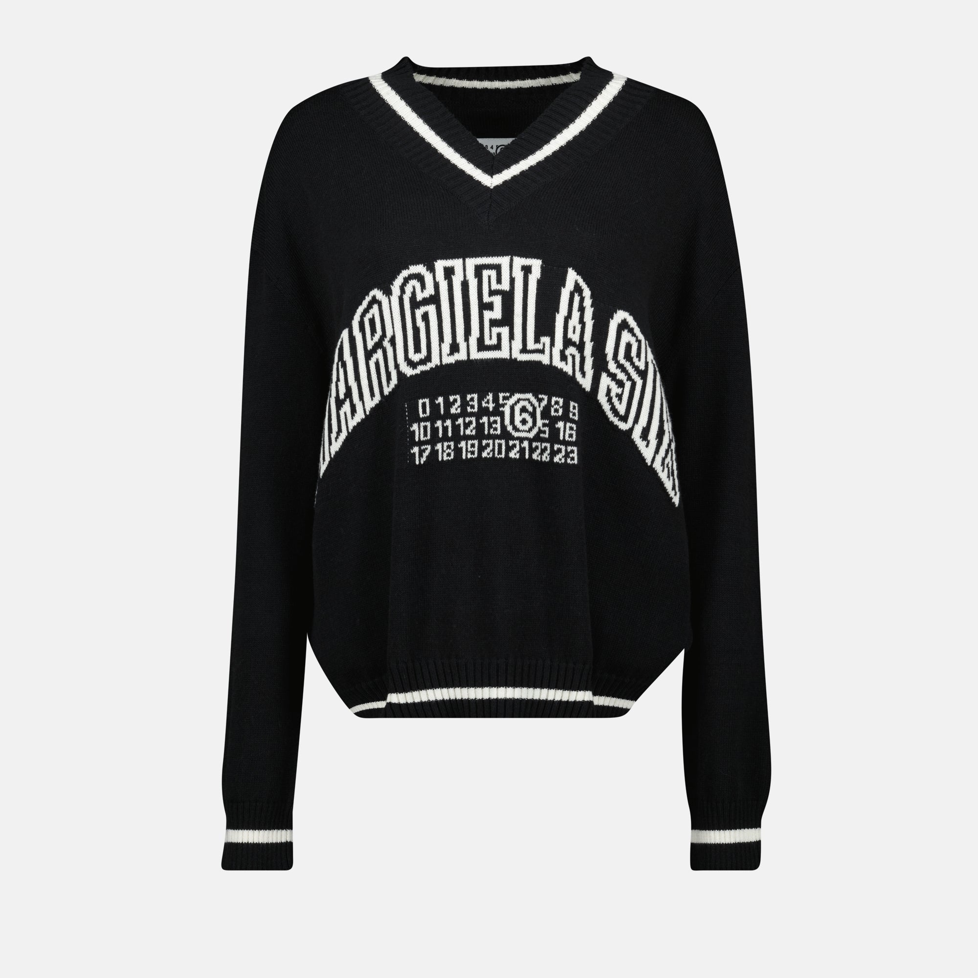 knitted sweater, black and white sweater, oversized fit, MM6, spring summer collection