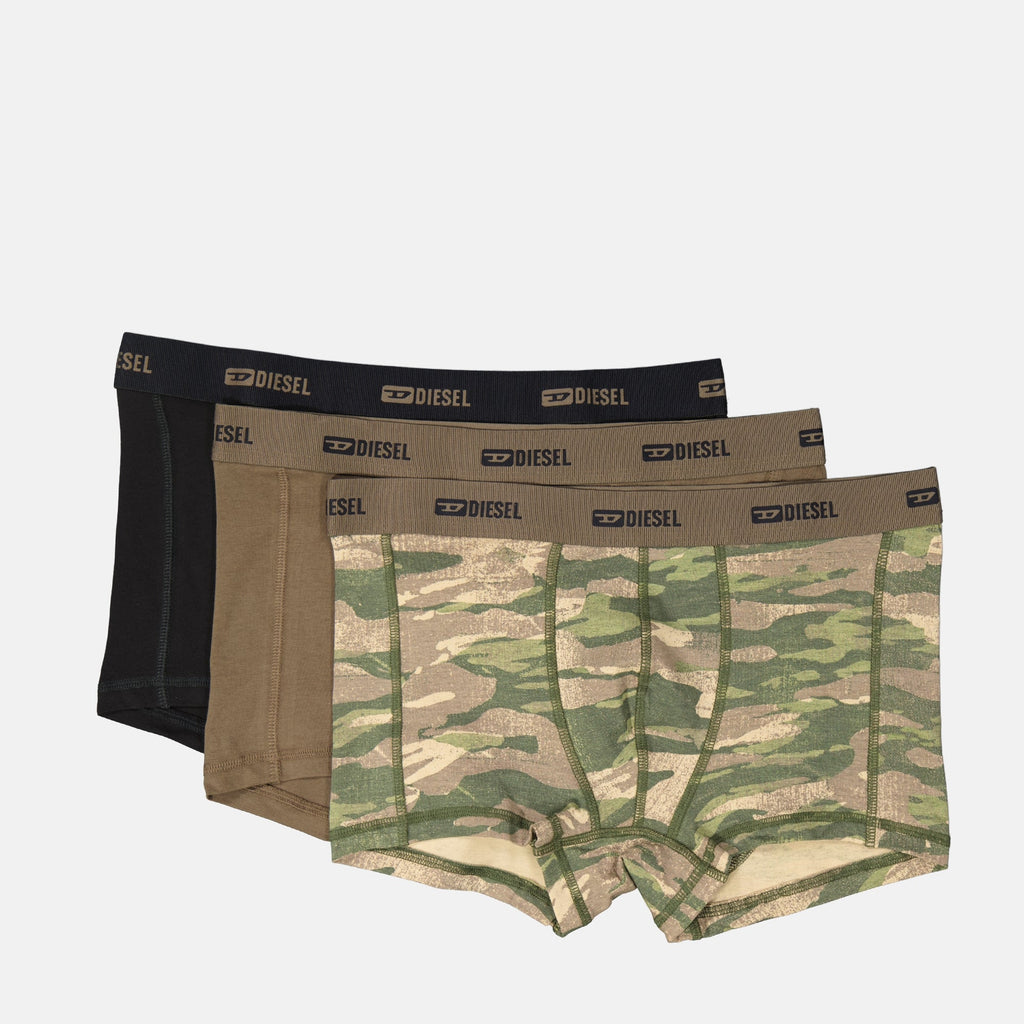 boxer briefs, Diesel underwear, men's essentials, black and brown boxers, military print