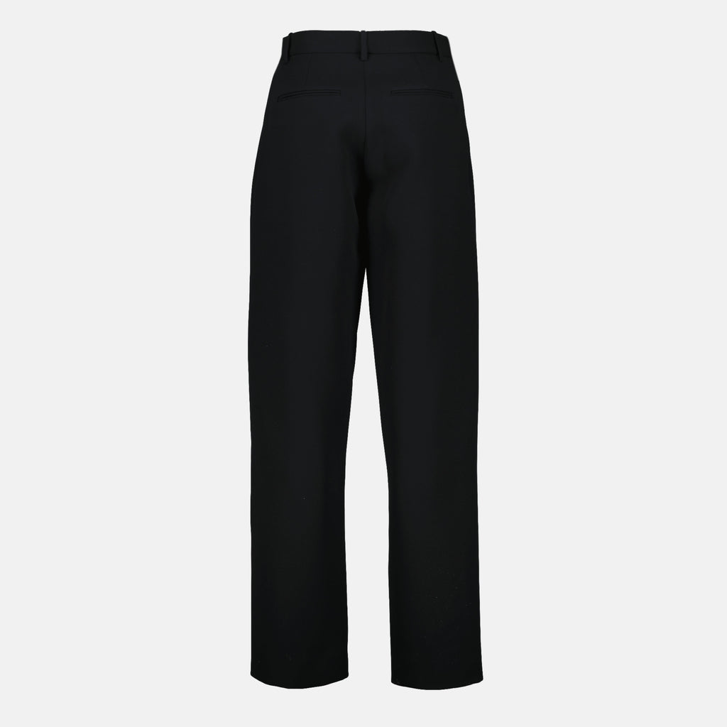Khaite August pants, black wide-leg trousers, high waist pants, polyester pants, fashion trousers