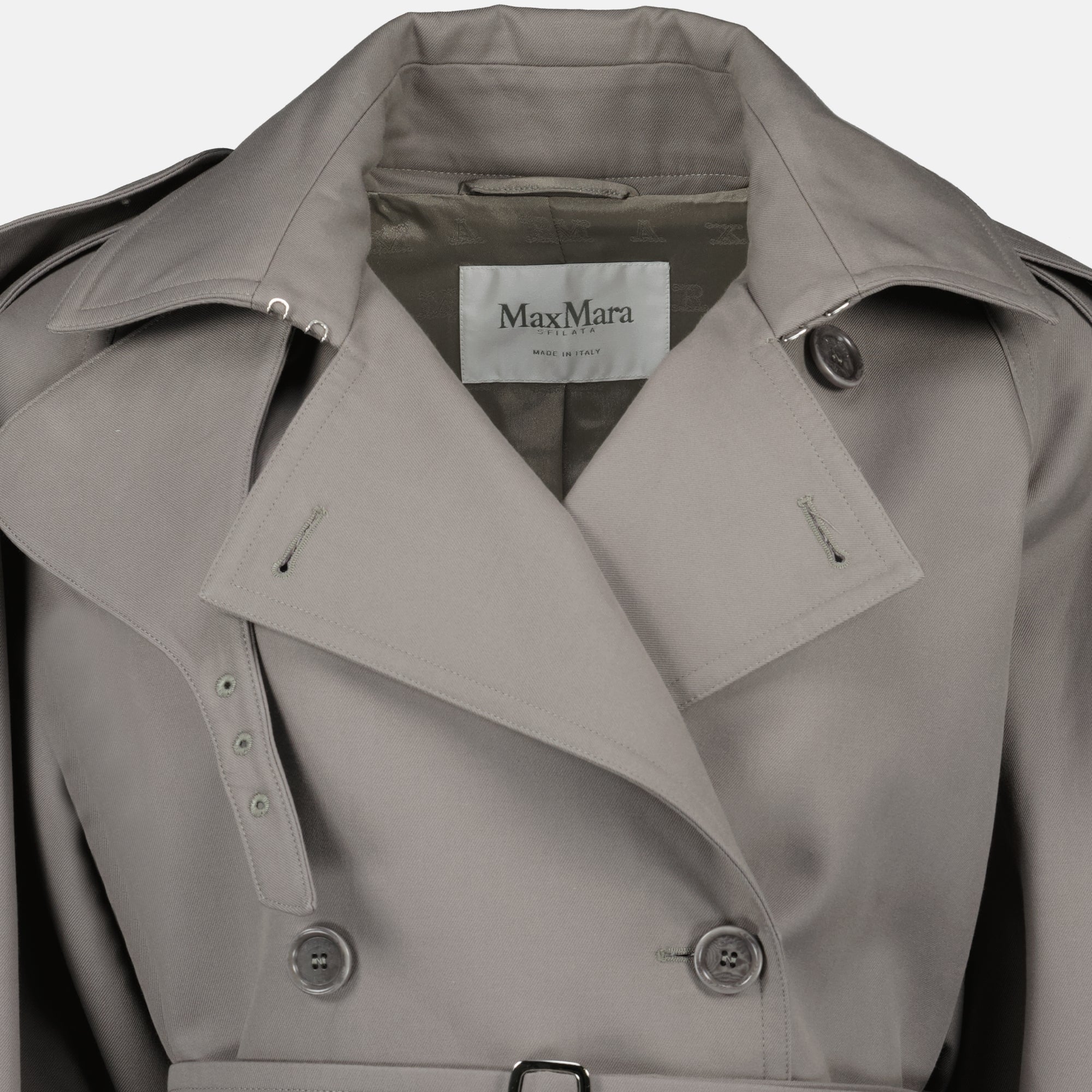 Mid-Length Trench Coat in Grey Cotton Gabardine