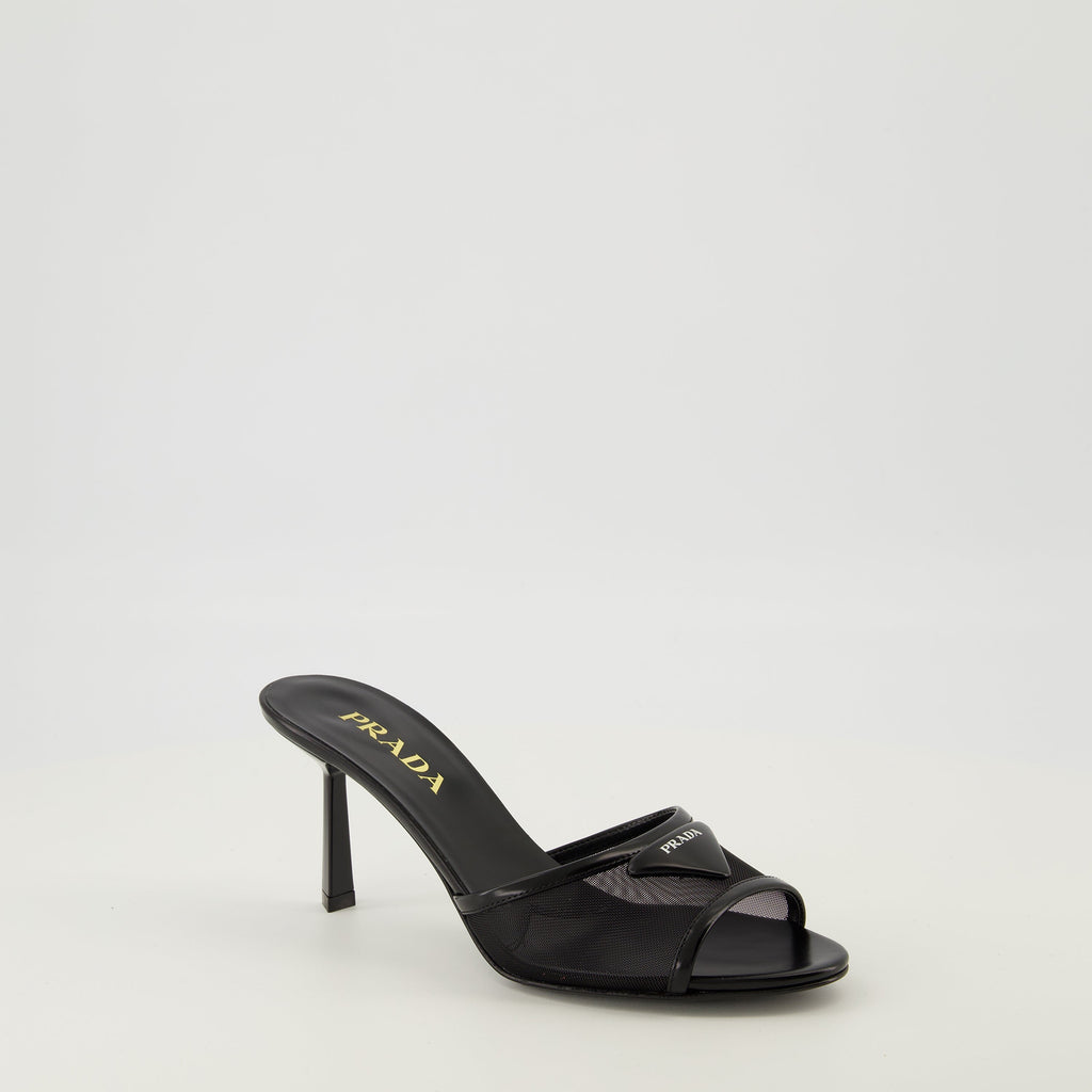 black heeled sandals, Prada footwear, leather sandals, spring summer collection 2026, designer shoes