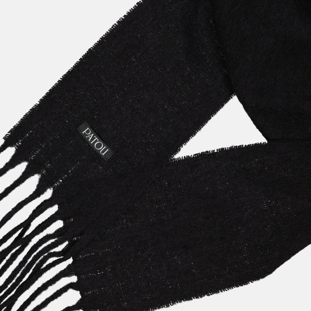 black wool scarf, Patou scarf, alpaca scarf, fringed edges scarf, Autumn-Winter accessory