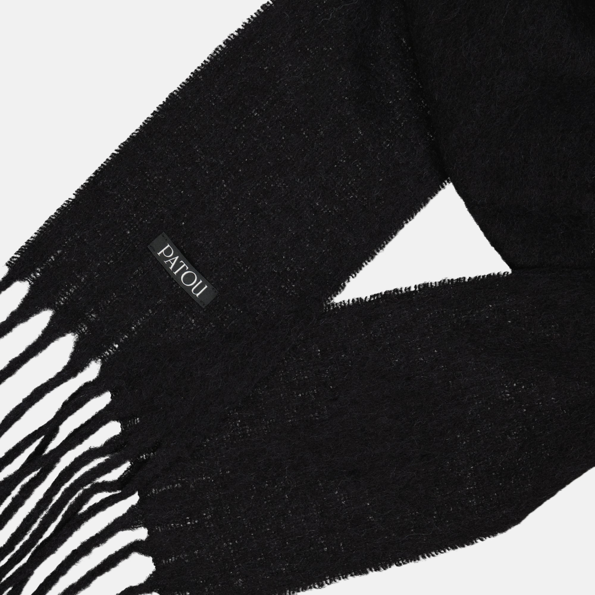 black wool scarf, Patou scarf, alpaca scarf, fringed edges scarf, Autumn-Winter accessory