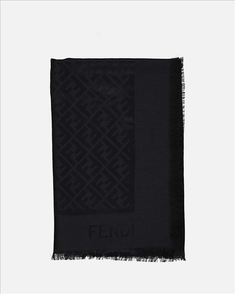 Fendi shawl, luxury women's accessories, black Châle FF, high-end fashion, designer clothing