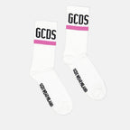 GCDS, women's logo socks, luxury socks, Blanc-Rose, cotton socks