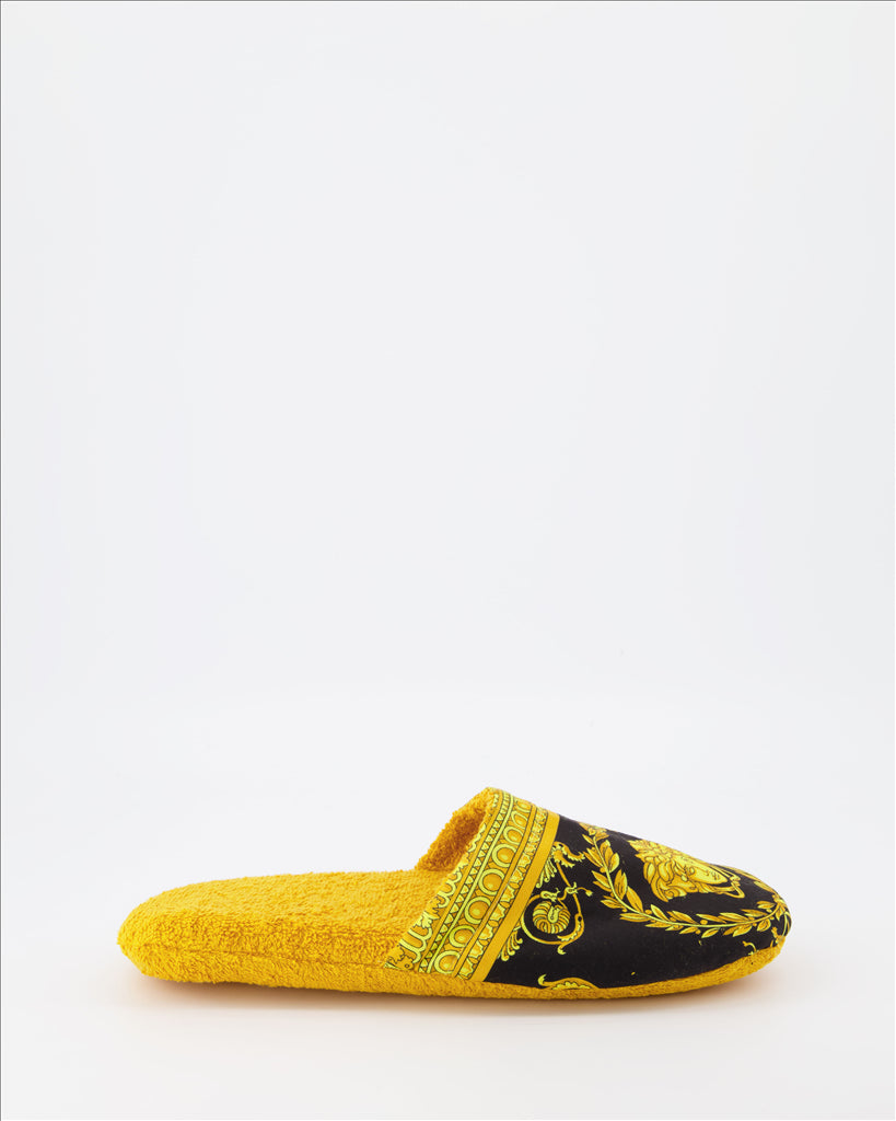 Versace slippers, Barocco motif, luxury footwear, unisex fashion, designer slippers