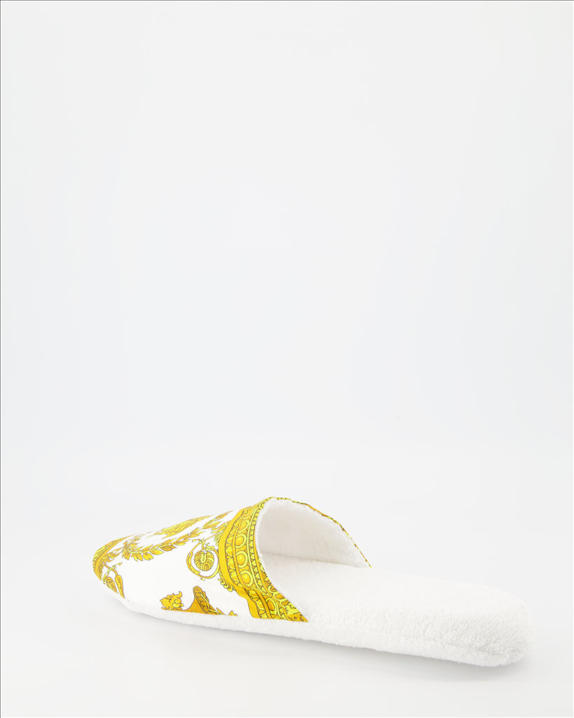 Versace slippers, luxury footwear, Barocco print, unisex fashion, designer comfort