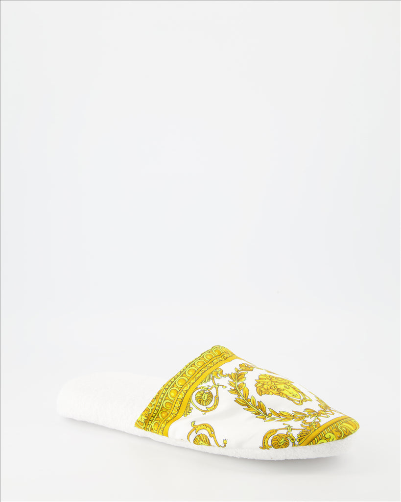 Versace slippers, luxury footwear, Barocco print, unisex fashion, designer comfort