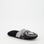 Versace slippers, luxury slippers, unisex homewear, Medusa logo, black-grey slippers