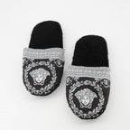 Versace slippers, luxury slippers, unisex homewear, Medusa logo, black-grey slippers