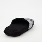 Versace slippers, luxury slippers, unisex homewear, Medusa logo, black-grey slippers