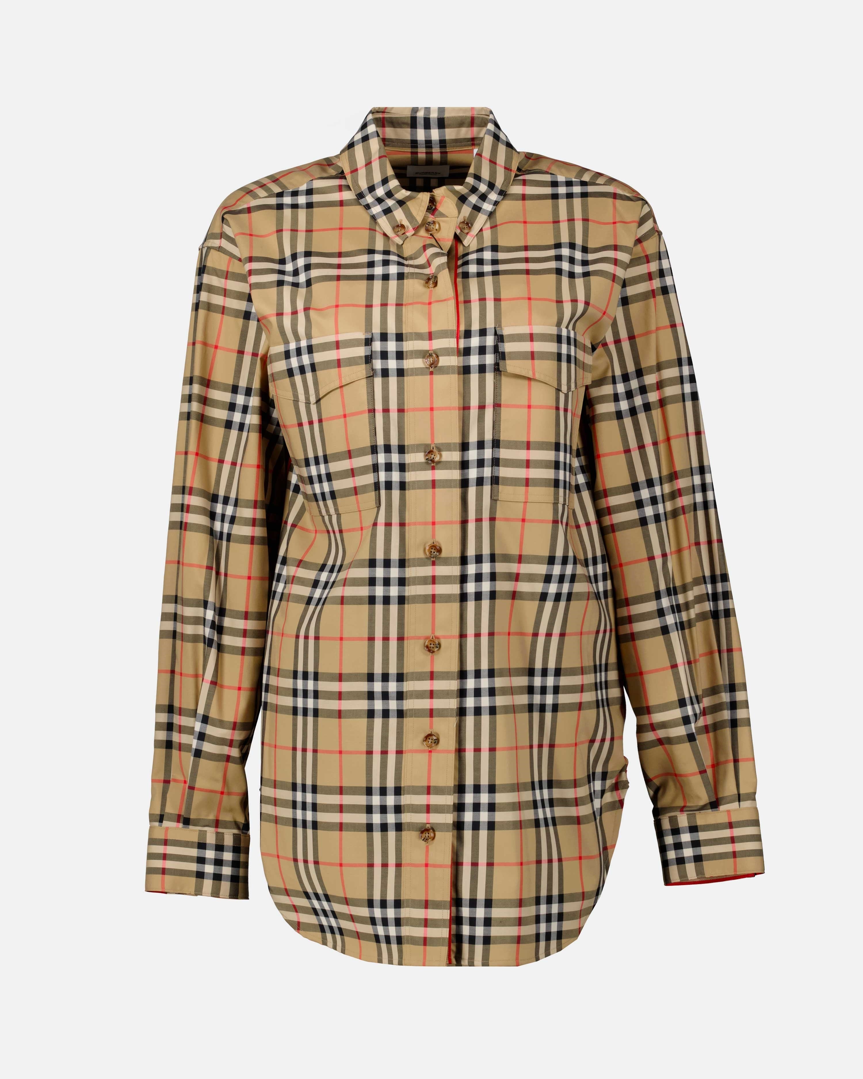 Burberry, Beige Plaid Shirt, Women's Luxury Shirt, Iconic Plaid, High-End Fashion