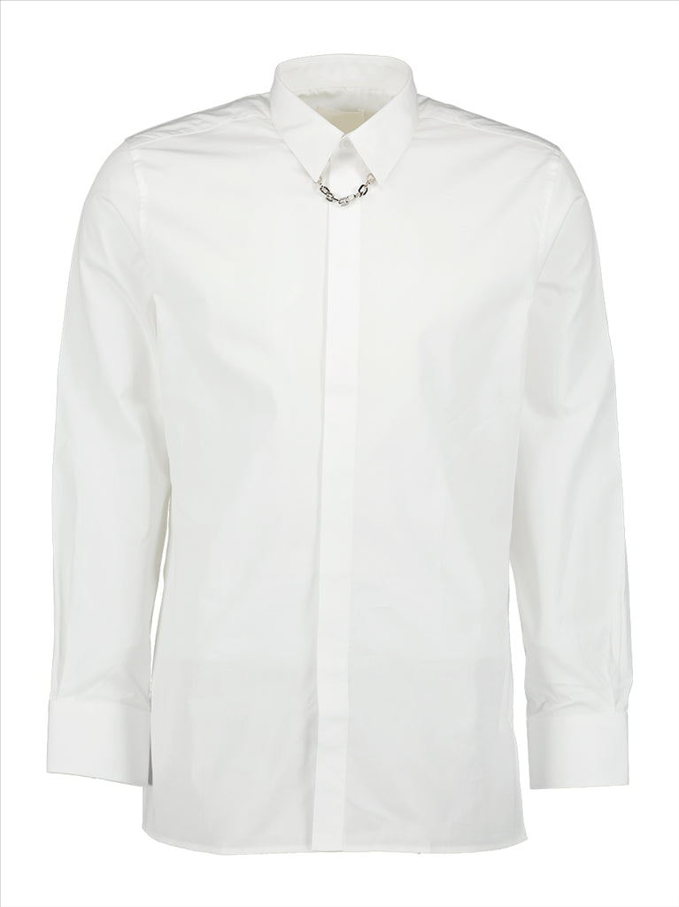 Givenchy men's shirt, white chain-detail shirt, luxury men's fashion, designer men's clothing, elegant men's shirts