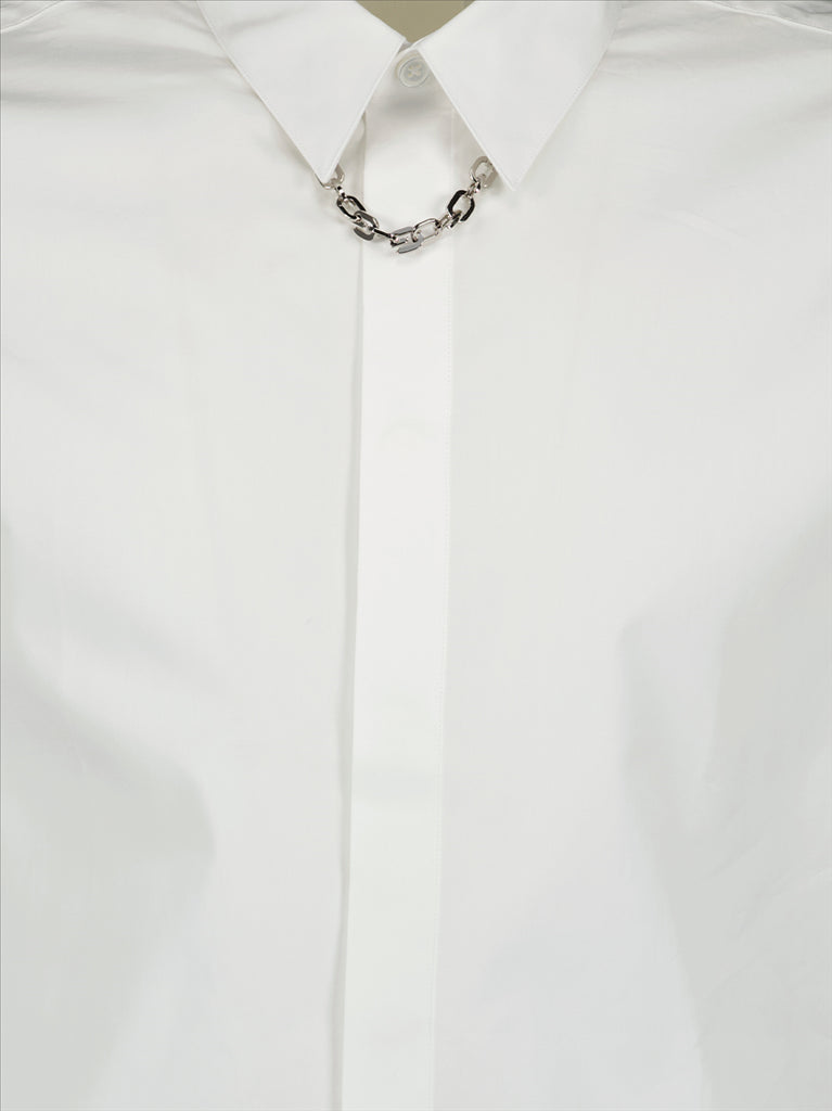 Givenchy men's shirt, white chain-detail shirt, luxury men's fashion, designer men's clothing, elegant men's shirts