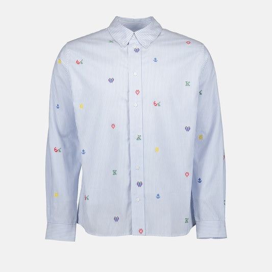 Kenzo, Pixel Blue Striped Shirt, Men's Luxury Shirt, High-end Fashion, Designer Apparel