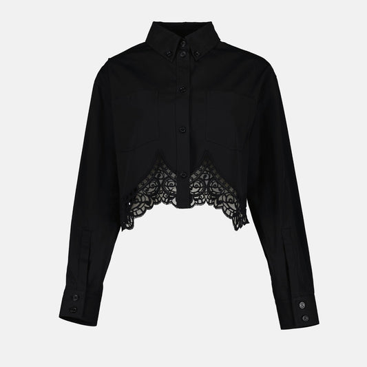 Burberry crop shirt, luxury women's wear, black crop shirt, designer crop top, high-end fashion