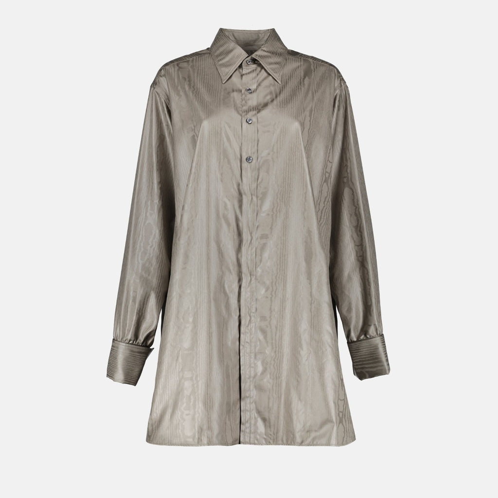 Grey Moiré Shirt, Maison Margiela, Luxury Women’s Fashion, Elegant Shirt, Designer Ready-to-Wear