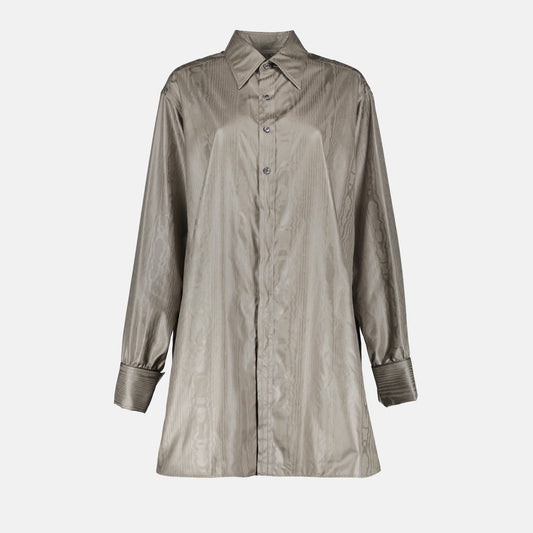 Grey Moiré Shirt, Maison Margiela, Luxury Women’s Fashion, Elegant Shirt, Designer Ready-to-Wear