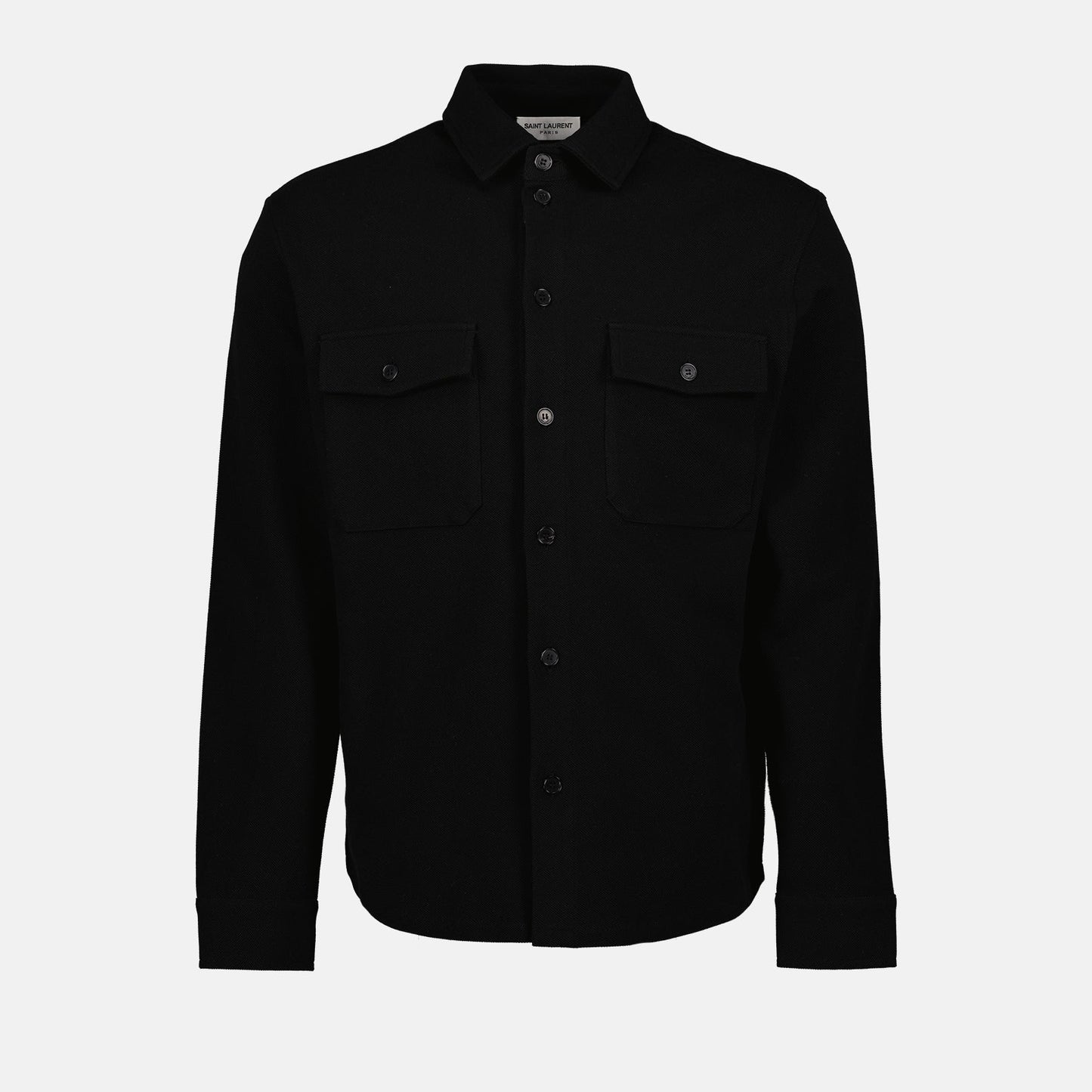 Saint Laurent, Black Cotton Shirt, Men's Luxury Shirt, Piqué Fabric Shirt, Elegant Men's Wear