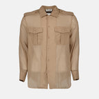 Imagen de camisa de voile de algodón beige de Saint Laurent para hombres - Temporada Primavera-Verano 2023 - Vista frontal