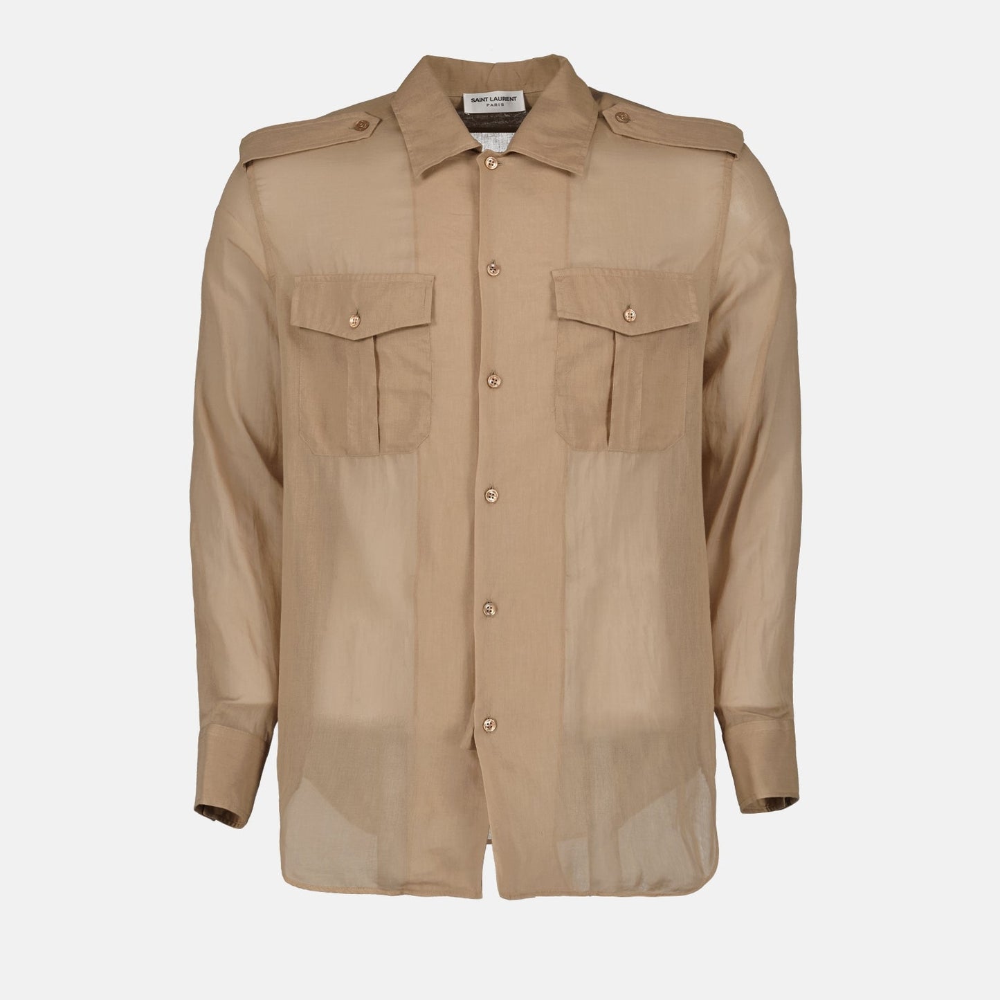 Saint Laurent, Beige Cotton Shirt, Luxury Men's Shirt, Voile Fabric Shirt, Designer Men's Fashion