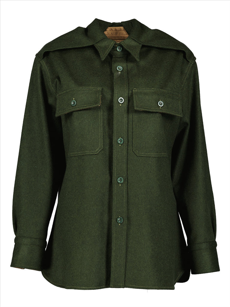 Four Stitches Shirt, Green Khaki Shirt, Men's Luxury Shirt, Designer Wool Shirt, Maison Margiela