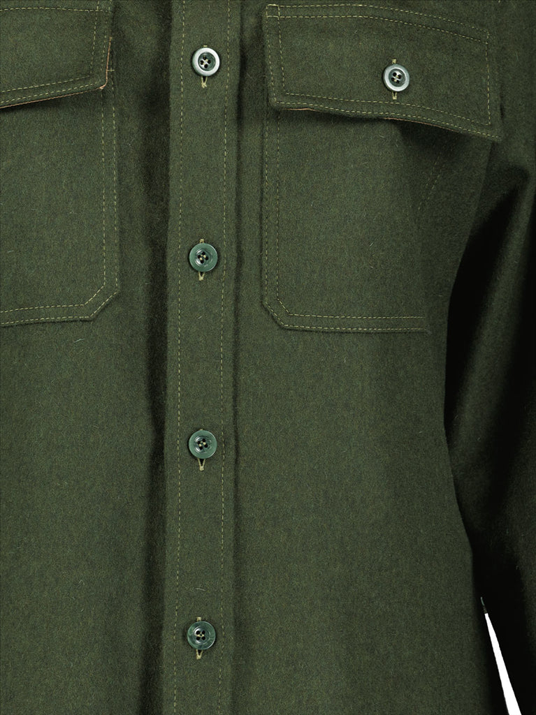 Four Stitches Shirt, Green Khaki Shirt, Men's Luxury Shirt, Designer Wool Shirt, Maison Margiela