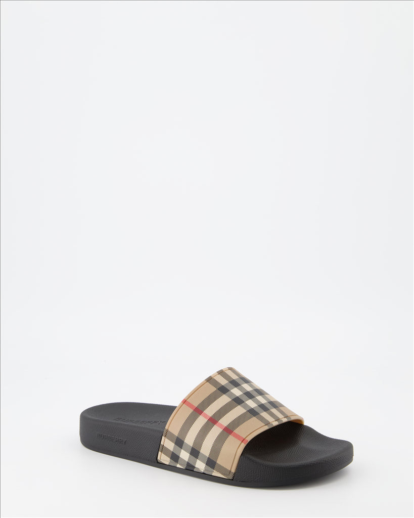 Burberry, Vintage Check Slides, luxury footwear, women's fashion, designer slides