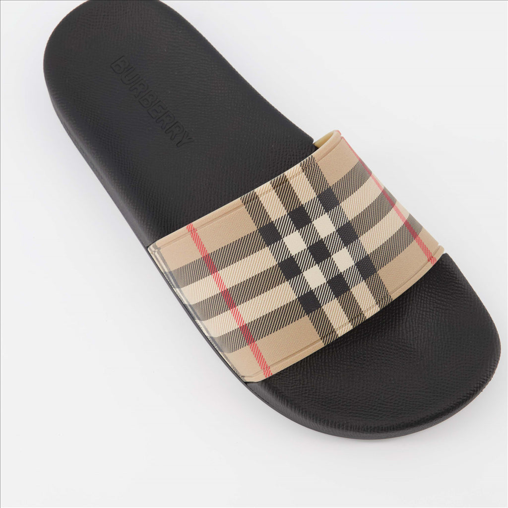 Burberry, Vintage Check Slides, luxury footwear, women's fashion, designer slides