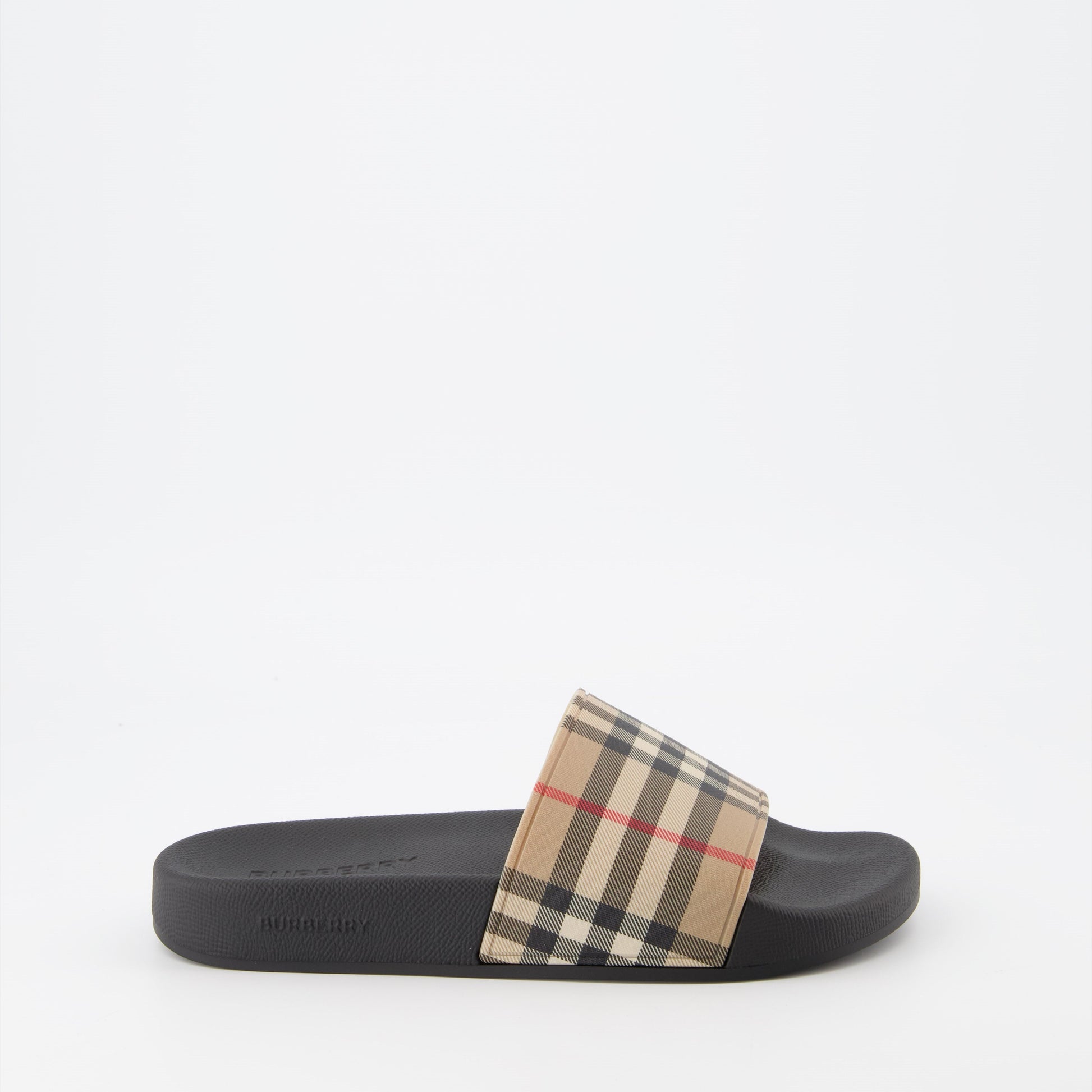 - Burberry Men's Slides
- Vintage Style
- Retro Trend
- Classic Check
- Summer Comfort