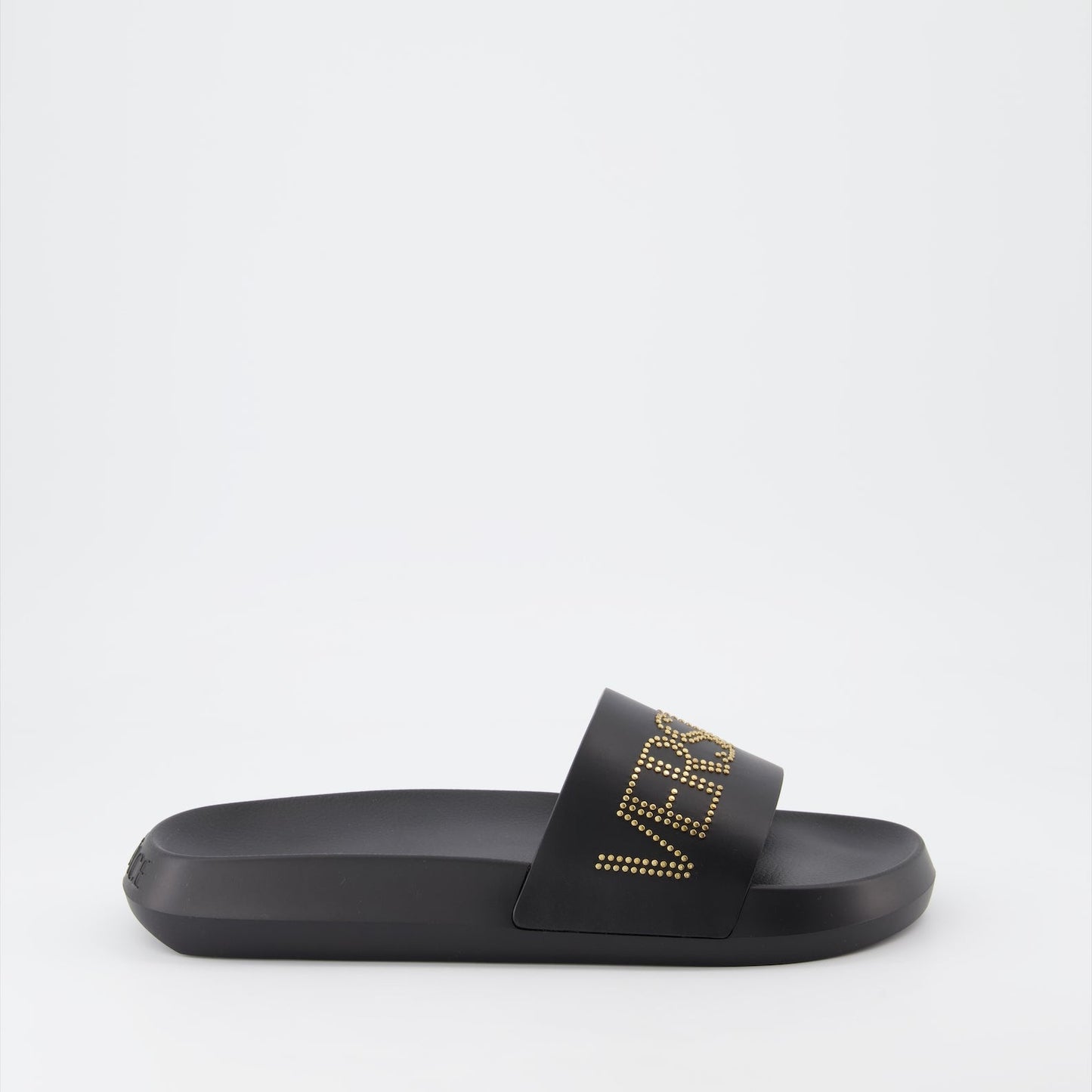 Versace, Logo Slide Sandals, Men's Luxury Footwear, Designer Slides, Studded Sandals