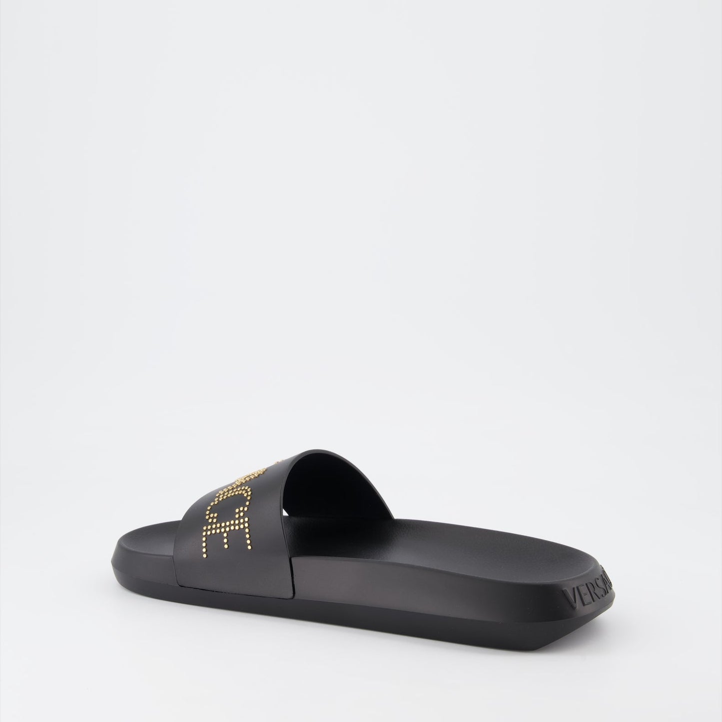 Versace, Logo Slide Sandals, Men's Luxury Footwear, Designer Slides, Studded Sandals