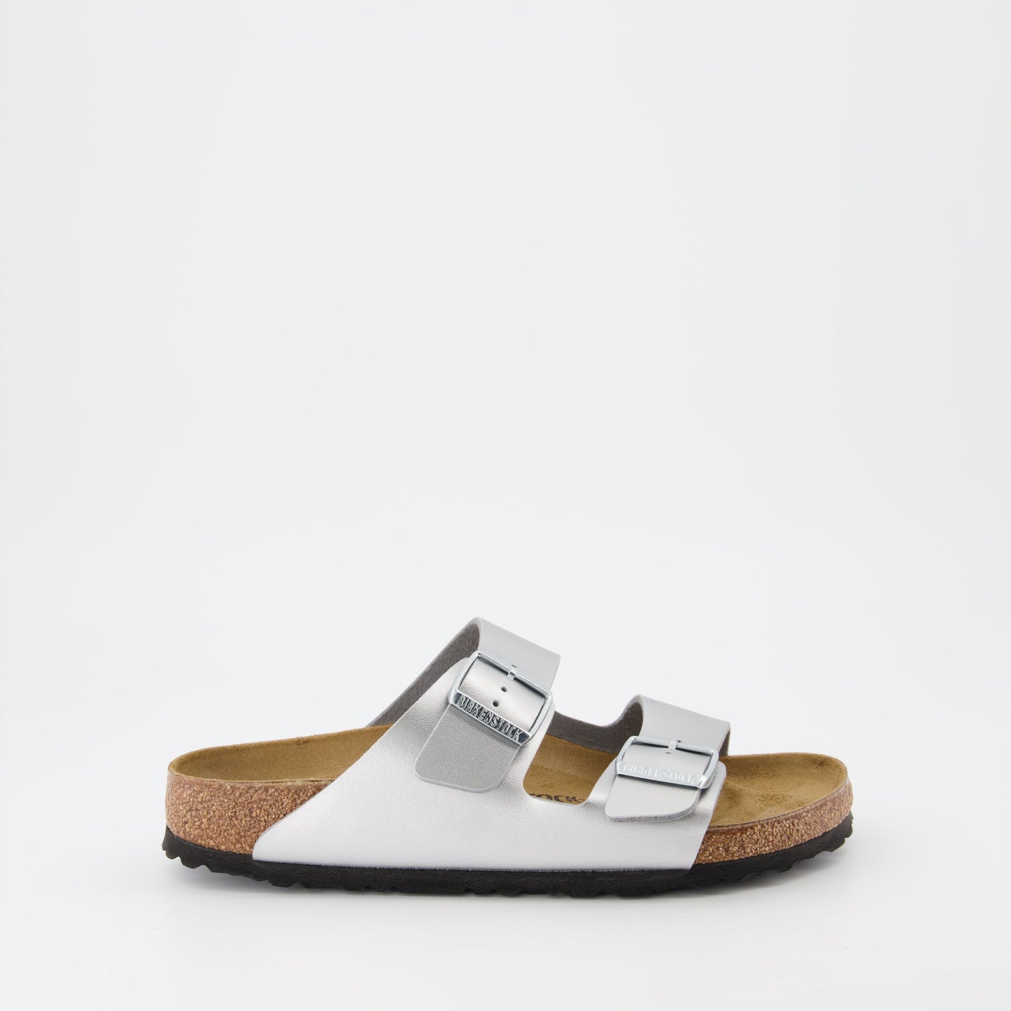 Birkenstock sandals, luxury footwear, silver sandals, women's designer shoes, elegant casual wear