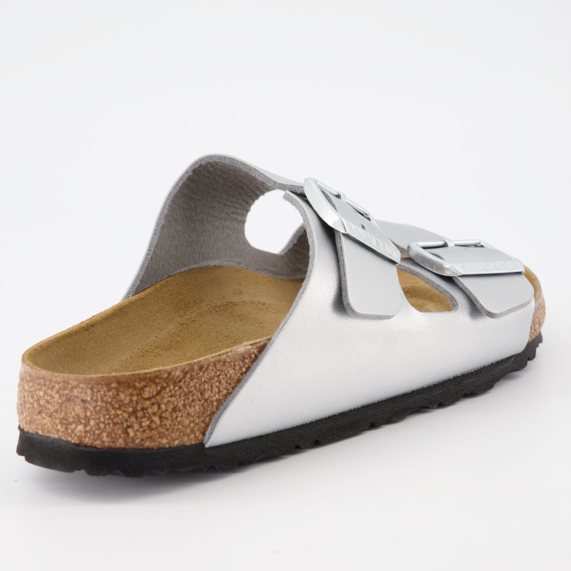 Birkenstock sandals, luxury footwear, silver sandals, women's designer shoes, elegant casual wear