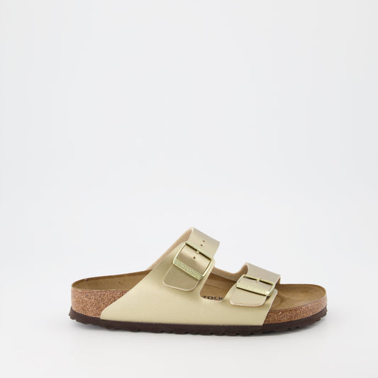 Birkenstock, Gold Arizona Sandals, luxury sandals, women's footwear, ergonomic footbed