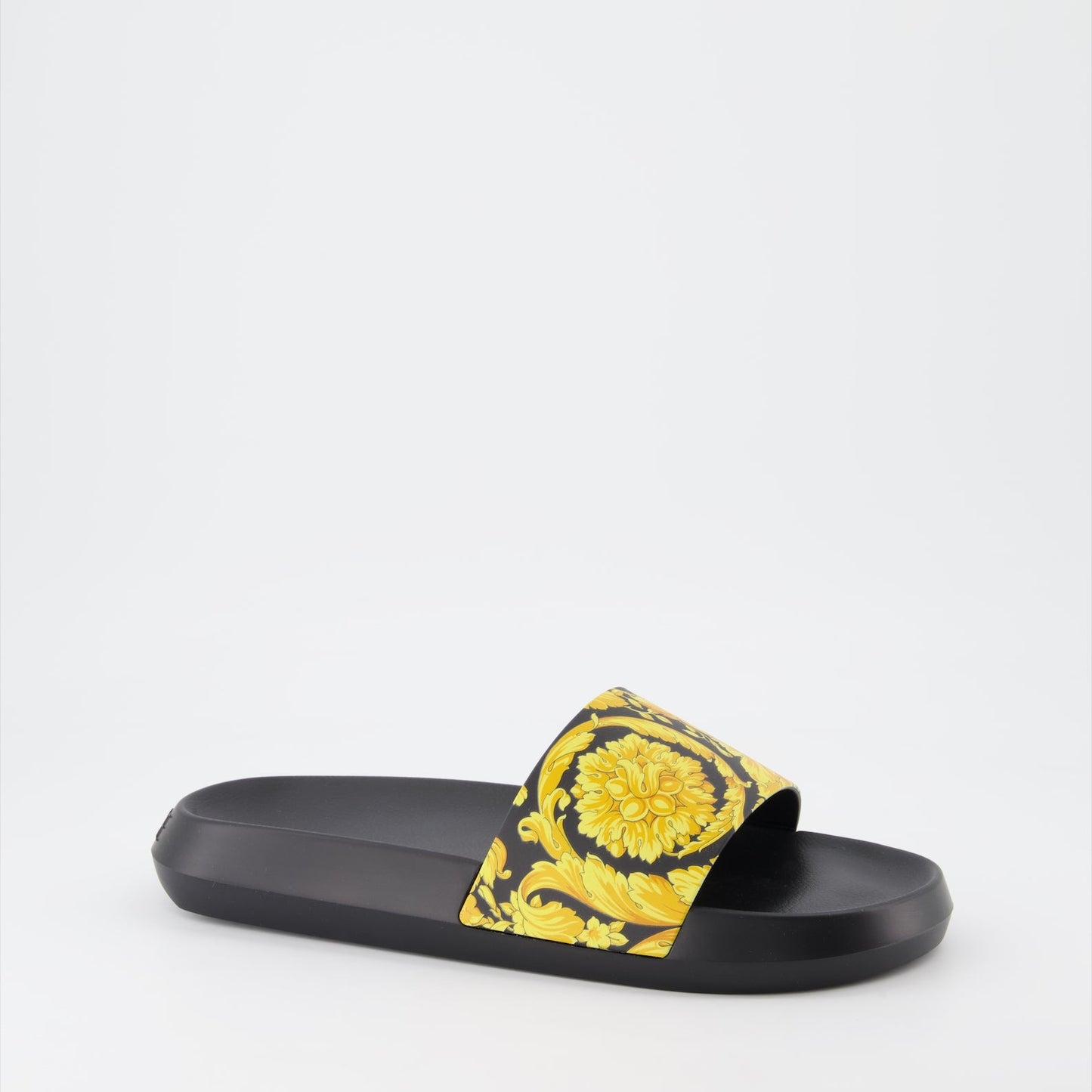 Versace slides, Barocco pattern, luxury men's footwear, designer rubber slides, high-end casual wear